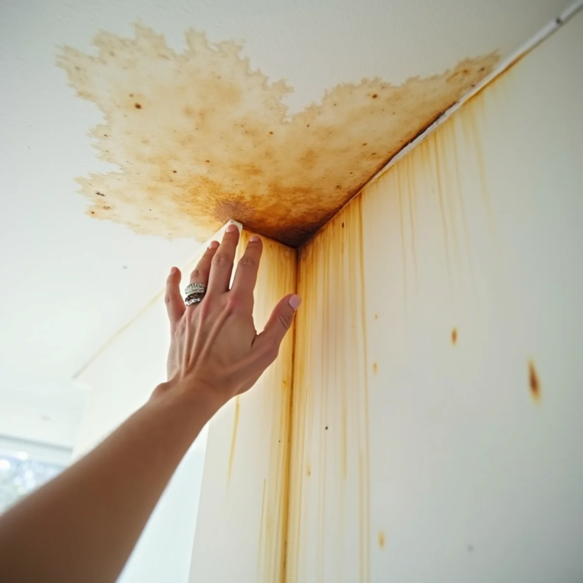 Water stain spreading across a home ceiling, a common sign of a hidden leak