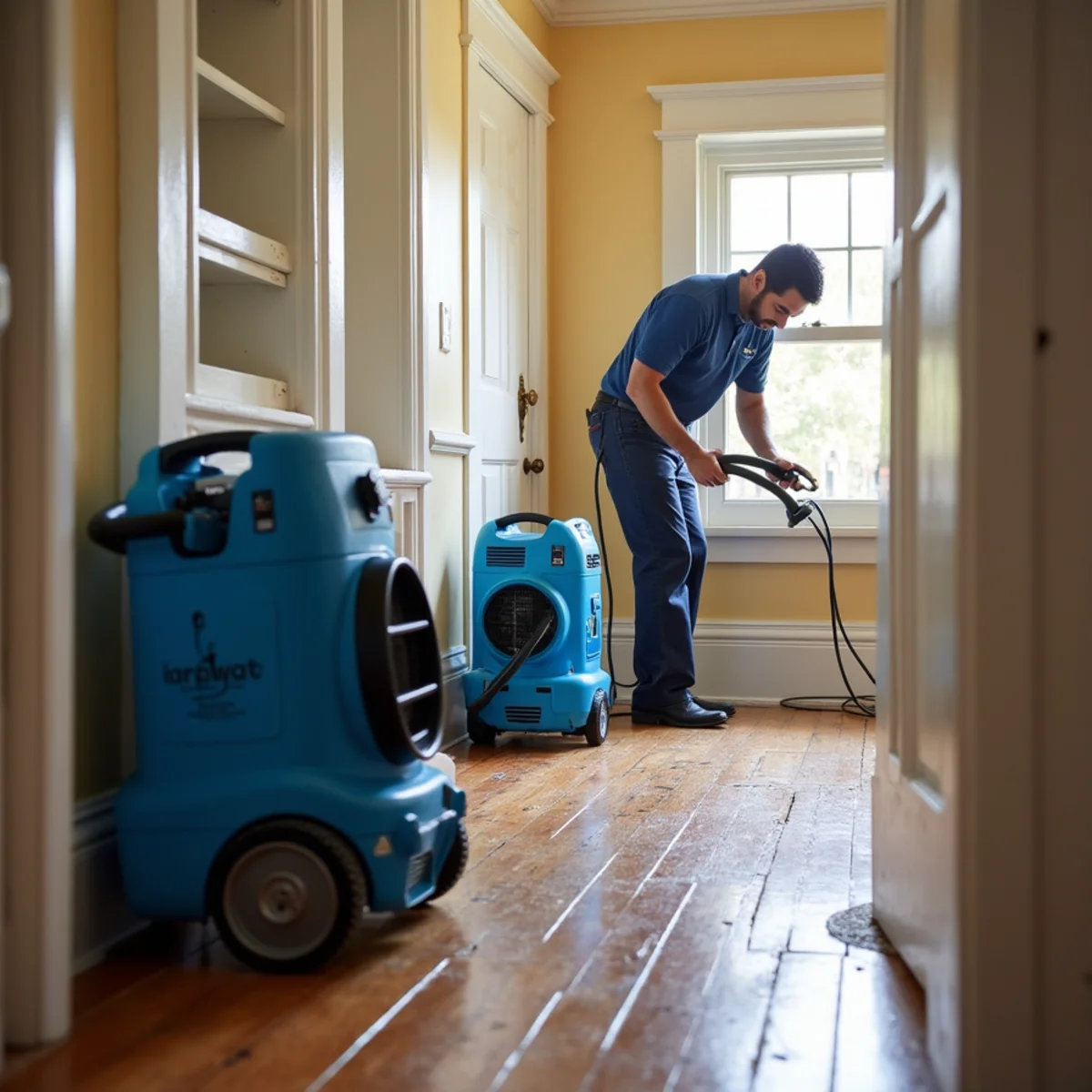 Water damage restoration crew drying a historic craftsman home near the Old Towne Orange plaza