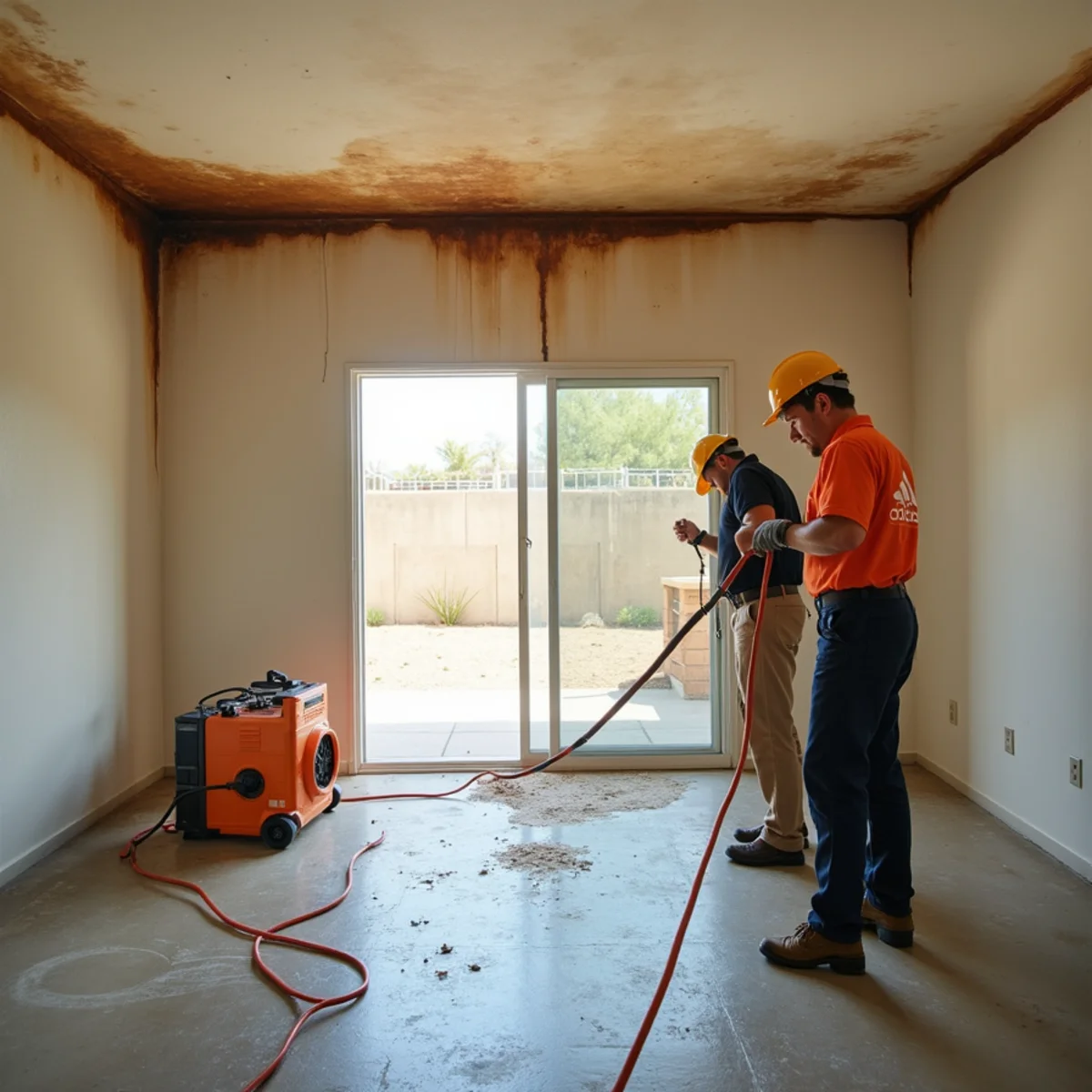 Water damage from an upstairs unit leaking into a Buena Park apartment ceiling