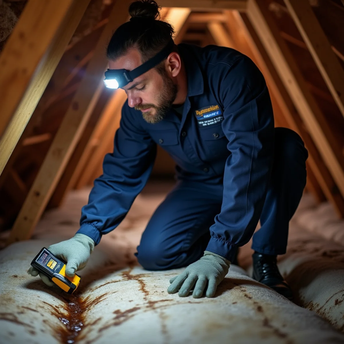 Attic Water Damage & Mold in a Buena Park home — IICRC-certified technician at work