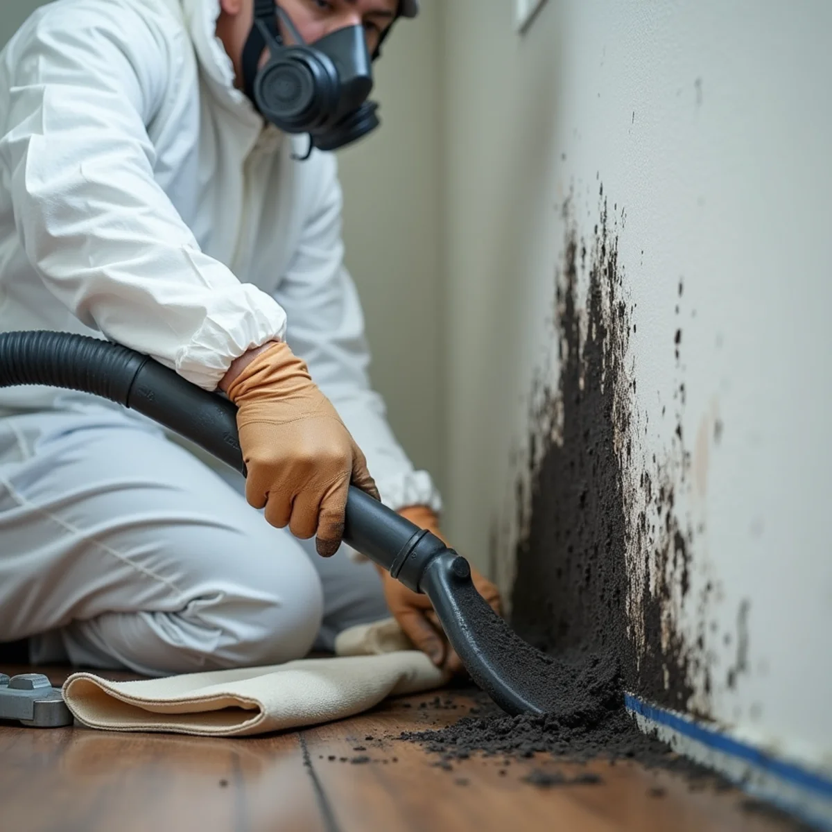 Black Mold Removal in a Buena Park home — IICRC-certified technician at work