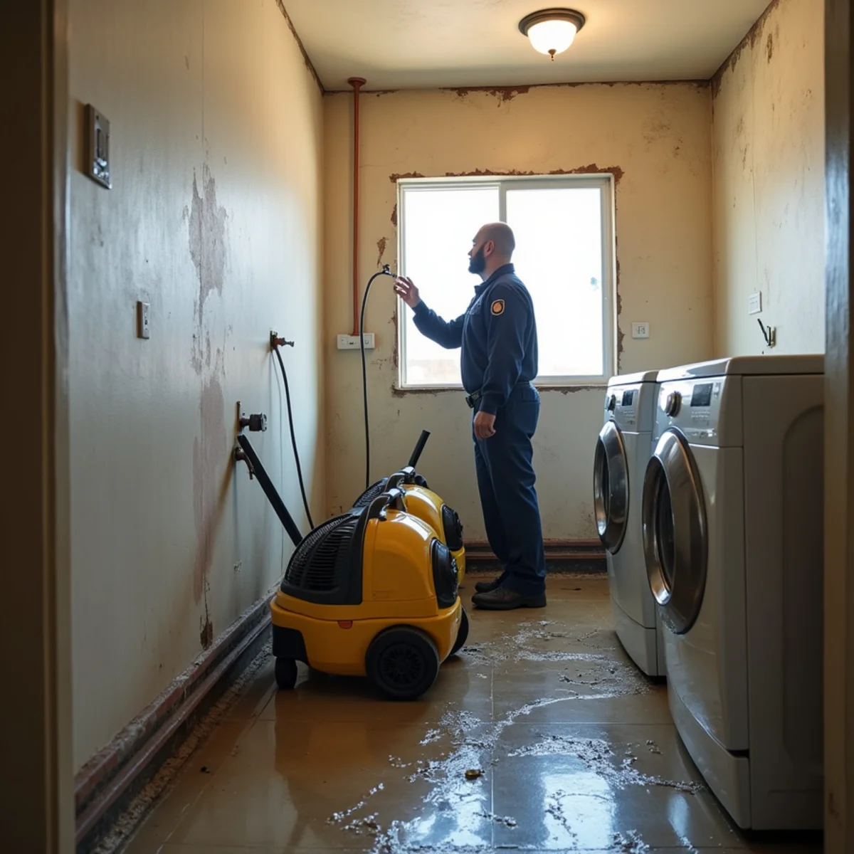 Water spraying from a burst copper pipe under a Buena Park kitchen sink onto a soaked floor