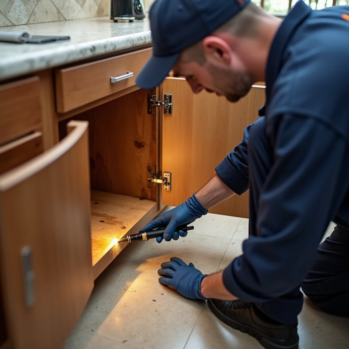 Cabinet & Vanity Water Damage Repair in a Buena Park home — IICRC-certified technician at work
