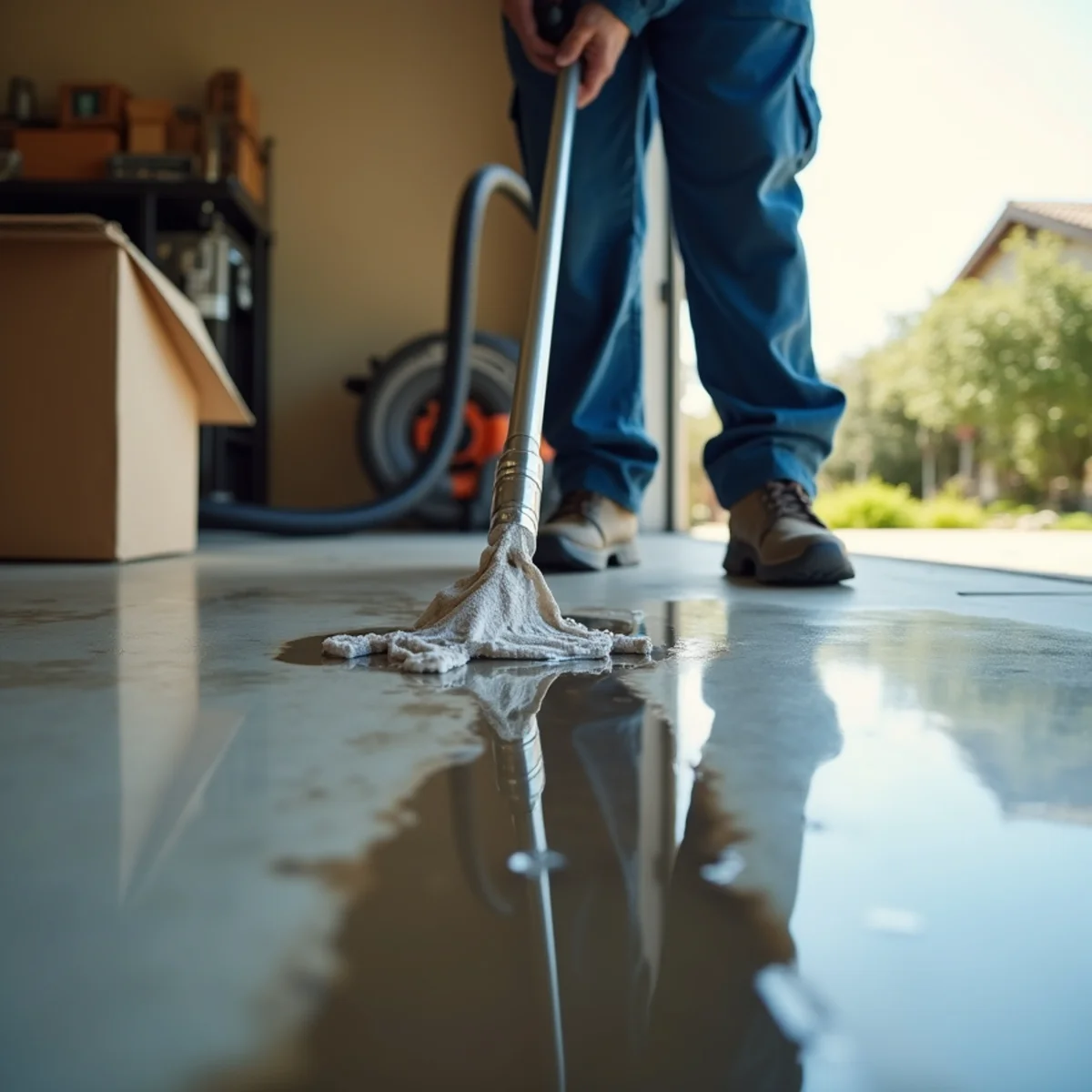 Garage Flood Cleanup in a Buena Park home — IICRC-certified technician at work