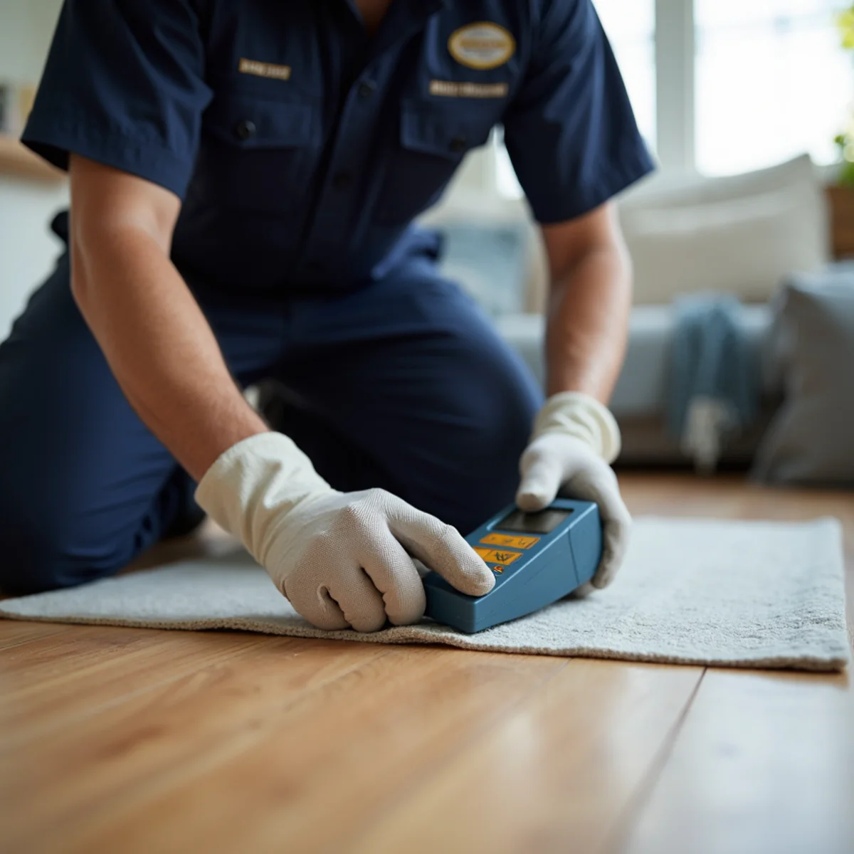 Hardwood Floor Water Damage in a Buena Park home — IICRC-certified technician at work