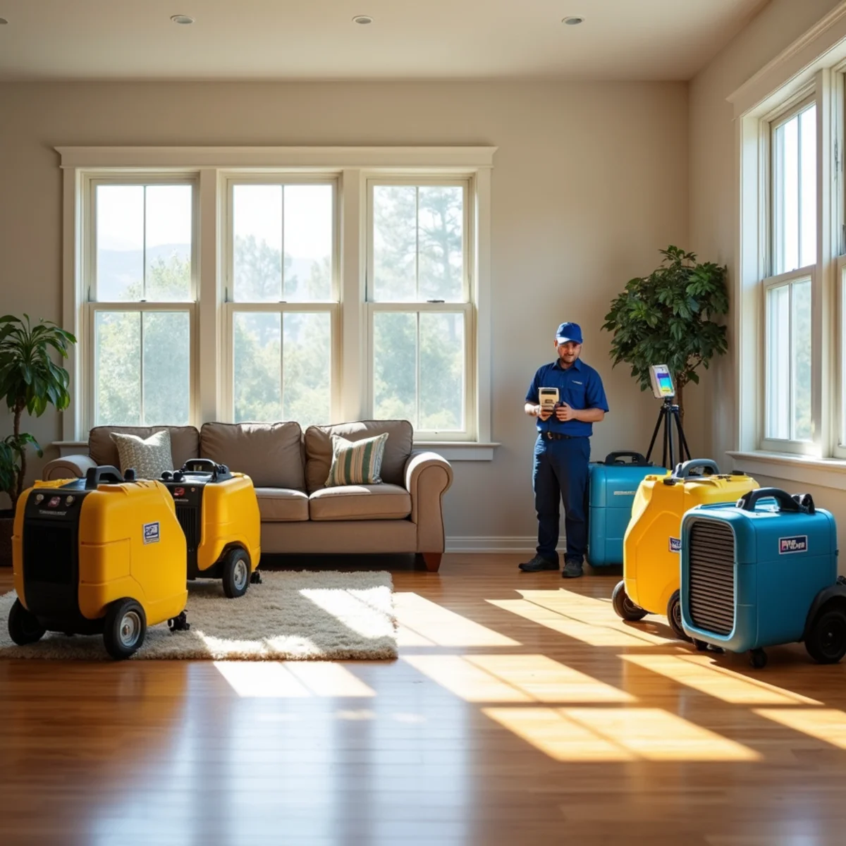 Water Damage Buena Park technicians with drying equipment in a home